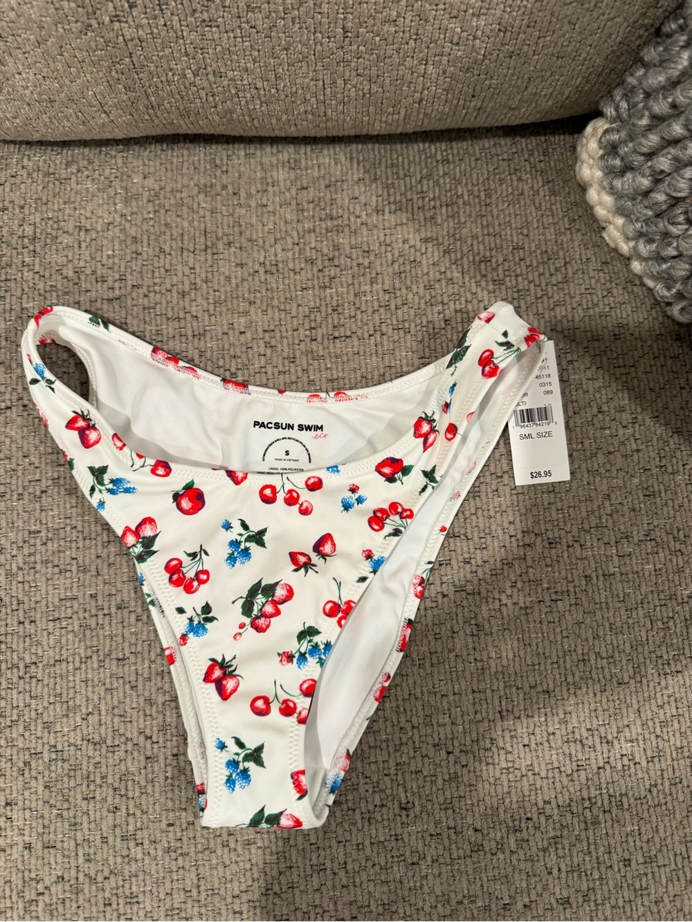 PacSun White Bikini Bottom with Red Cherry Print